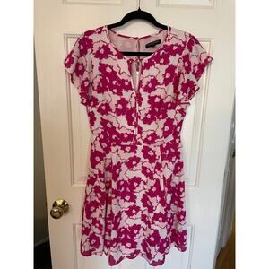 Banana Republic Dress Size 4 Floral Flutter Sleeve Skater Fully Lined Pink White